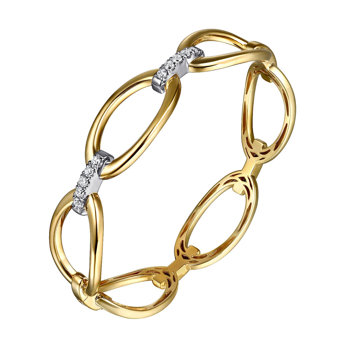 Gabriel &amp; Co. 14 Karat White &amp; Yellow Gold Diamond Link Bangle 0.33TWT