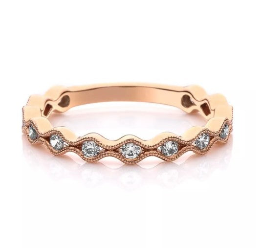 DFJ 14 Karat Rosé Gold Half Bezel Diamond Band, 0.33tw