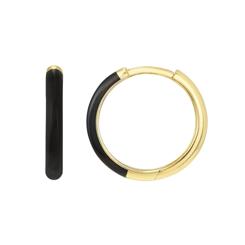 DFJ 14 Karat Yellow Gold Black Enamel Huggie Earrings