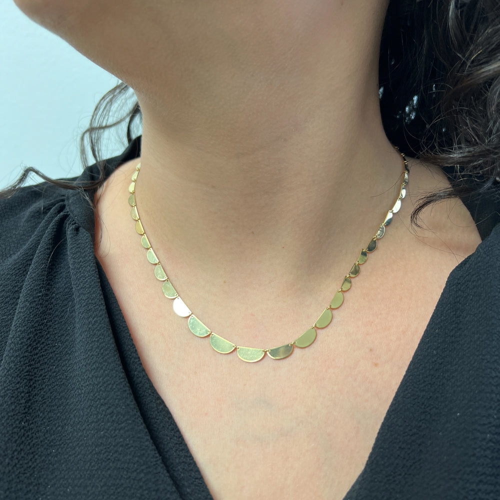 DFJ 14 Karat Yellow Gold Half Moon Link Necklace