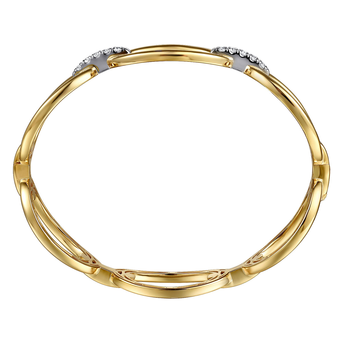 Gabriel &amp; Co. 14 Karat White &amp; Yellow Gold Diamond Link Bangle 0.33TWT