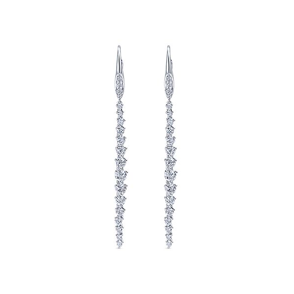 Gabriel &amp; Co. 18 Karat White Gold Three Prong Set Diamond Earrings, 1.43tw
