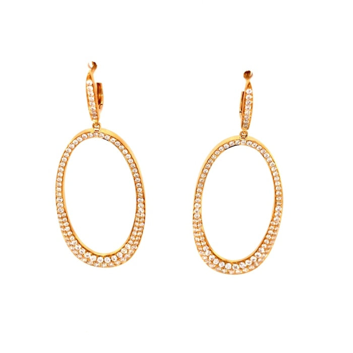 DFJ 18 Karat Yellow Gold Pave Set Diamond Earrings, 2.32tw
