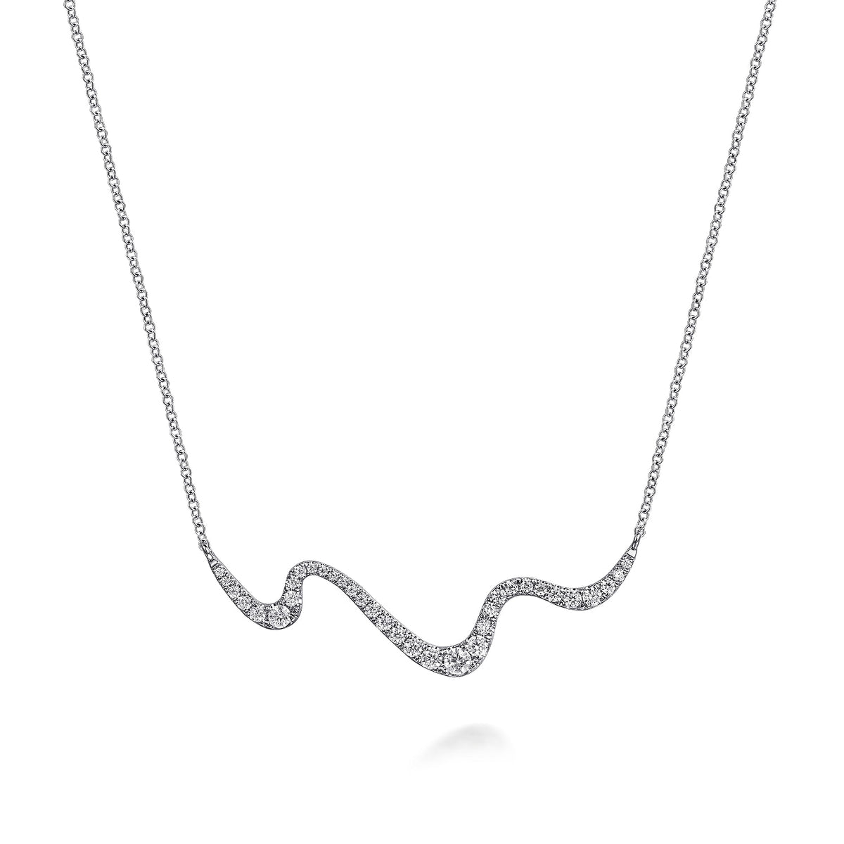Gabriel &amp; Co. 14K White Gold Graduating Diamond Wave Bar Necklace