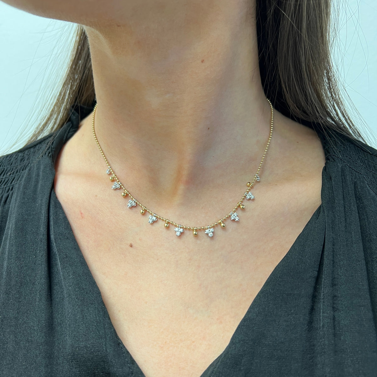 Gabriel &amp; Co. 14K White &amp; Yellow Gold Bujukan Beads and Diamond Droplet Necklace