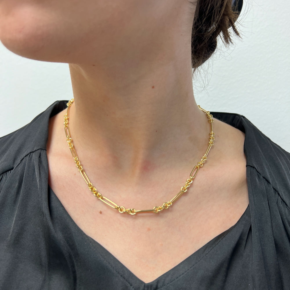 DFJ 14 Karat Yellow Gold 5+1 Paperclip Necklace