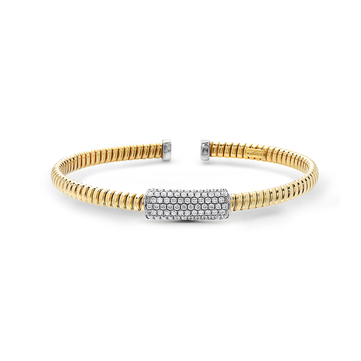 DFJ 18 Karat Two-Tone Flexible Coil Diamond Bangle Bracelet 0.84TWT