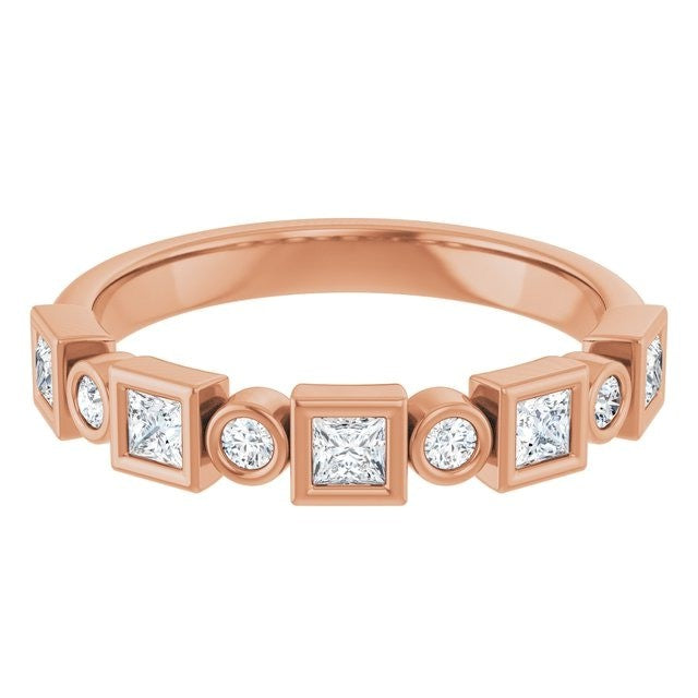 DFJ 14 Karat Rosé Gold Bezel Set Diamond Band, 0.45tw