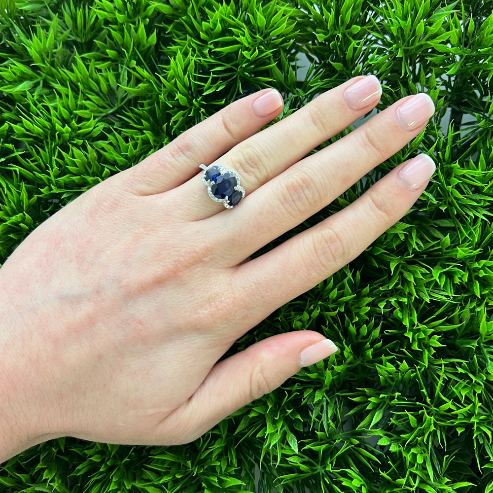 DFJ 18 Karat White Gold Three Stone Sapphire &amp; Diamond Ring