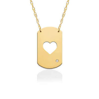 DFJ 14 Karat Yellow Gold Dog Tag Heart Cutout Necklace