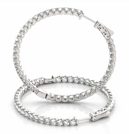DFJ 14 Karat White Gold Four Prong Set Large Hoop Diamond Earrings, 1tw
