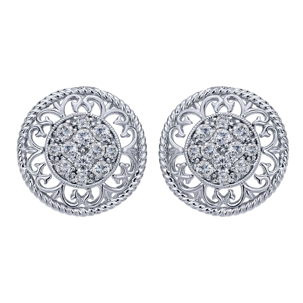 Gabriel & Co. 14 Karat White Gold Pave Set Diamond Earrings, 0.26tw