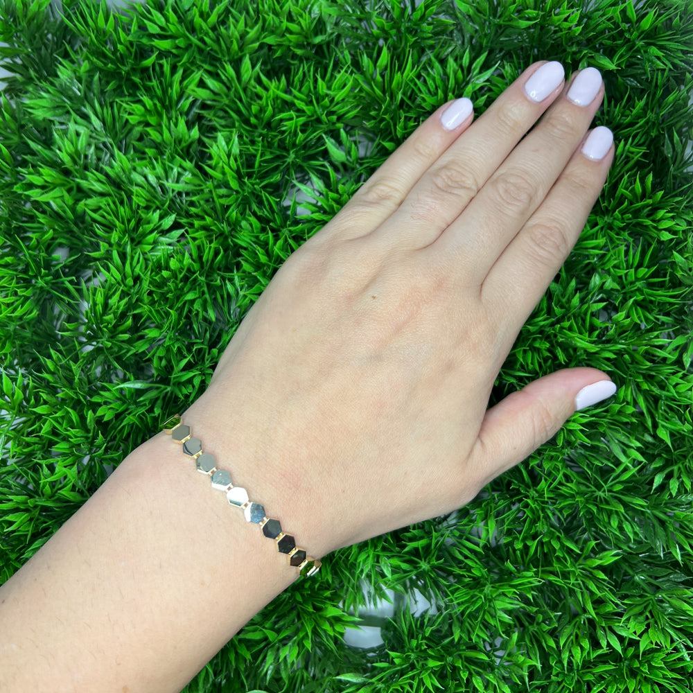 DFJ 14 Karat Yellow Gold Polished Hexagonal Bracelet