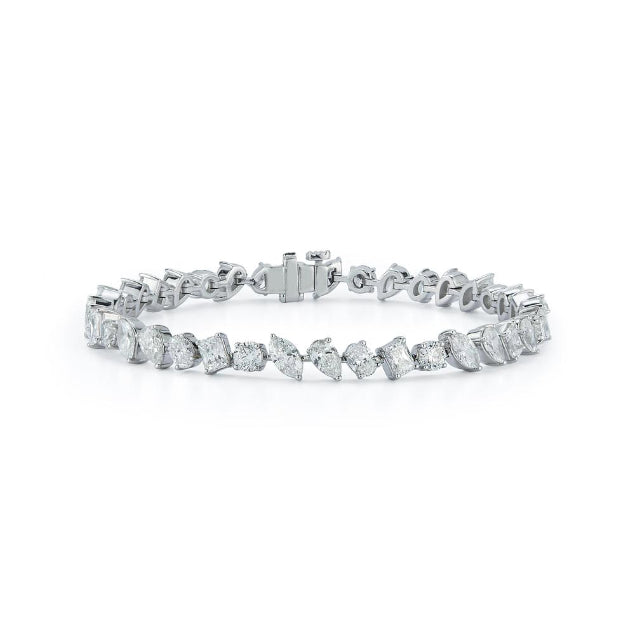 DFJ 14 Karat White Gold Multi Shape Diamond Tennis Bracelet 6.25TWT