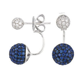 DFJ 18 Karat White Gold Round Sapphire &amp; Diamond Earrings - 0.58 TWT