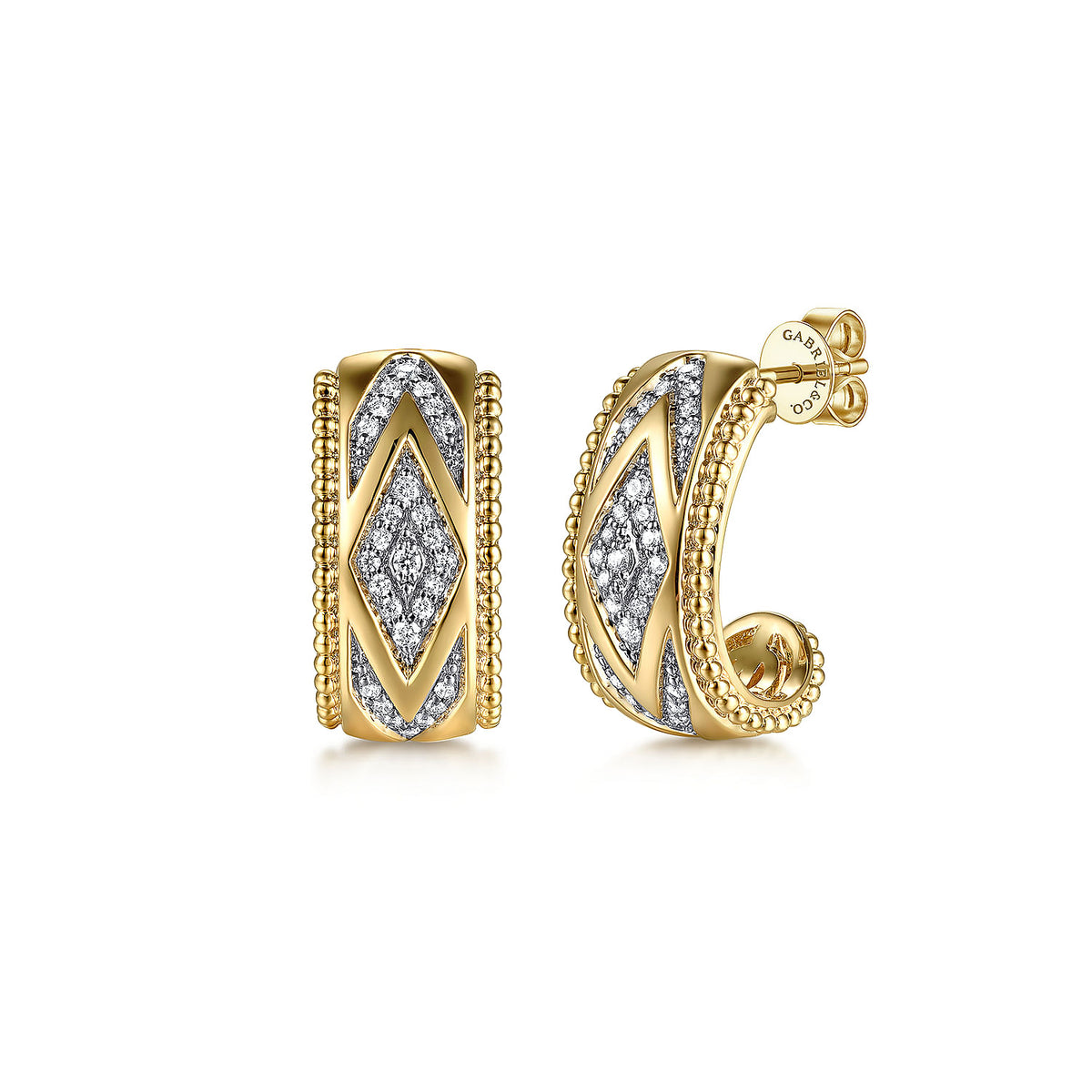 Gabriel &amp; Co. Round Brilliant Diamond J Hoop Earrings - 0.23, 14 Karat Yellow Gold
