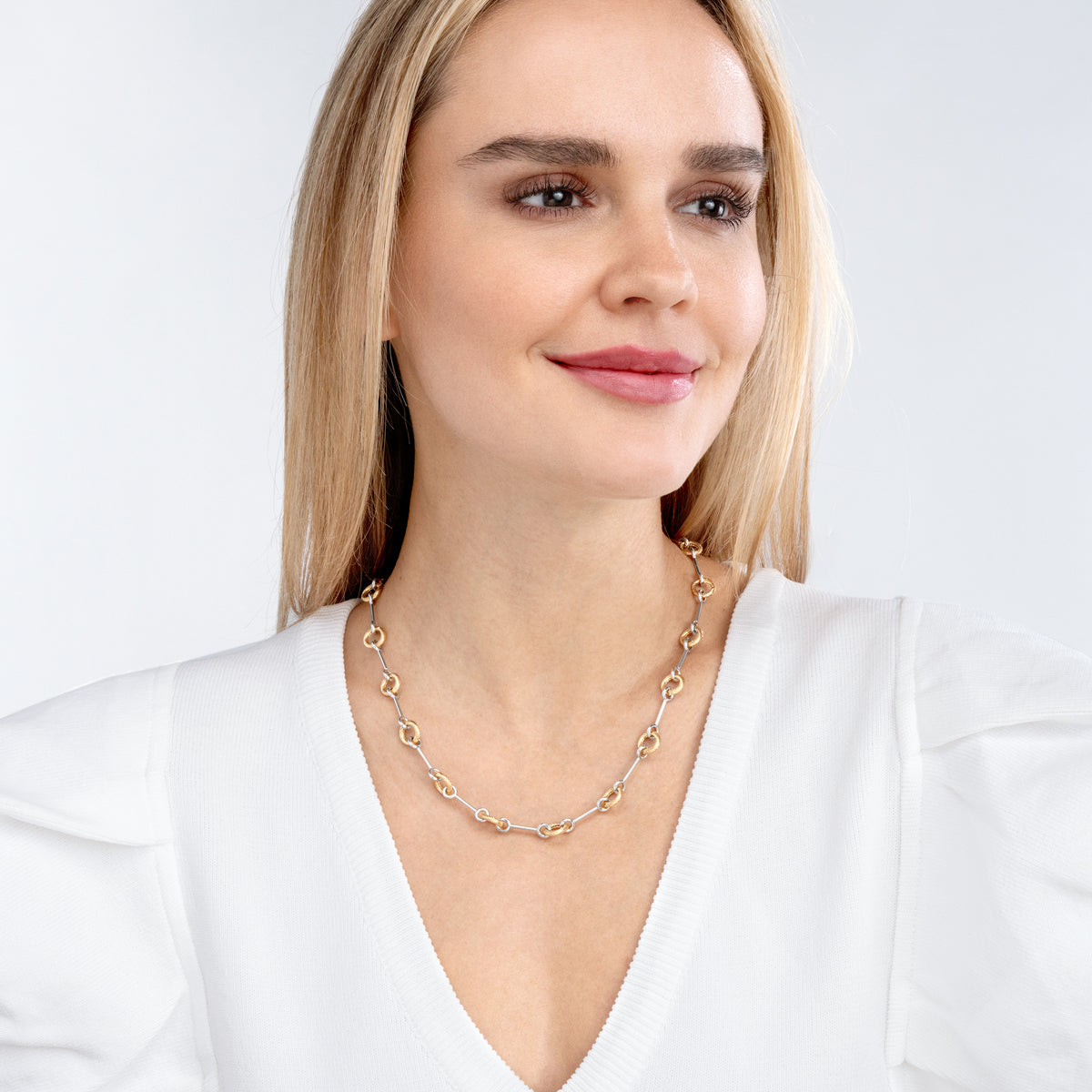 DFJ 14 Karat Two-Tone Alternating Texture Necklace
