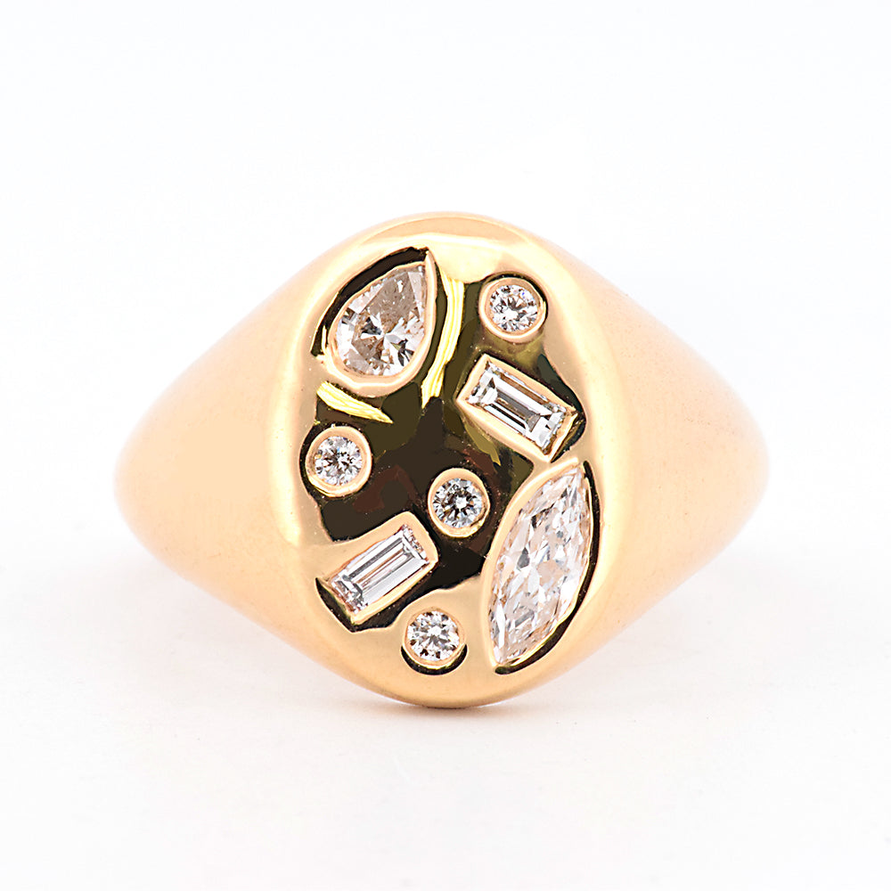 DFJ 18 Karat Yellow Gold Diamond Signet Ring, 0.53tw