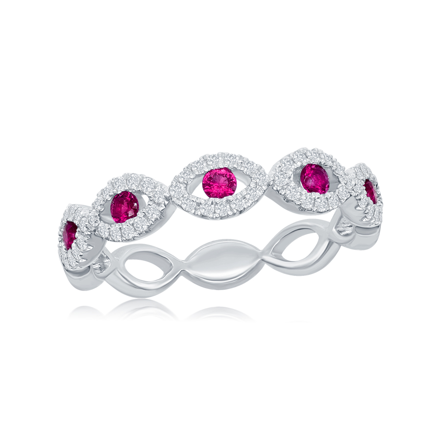 DFJ 18 Karat White Gold Rubies & Diamonds