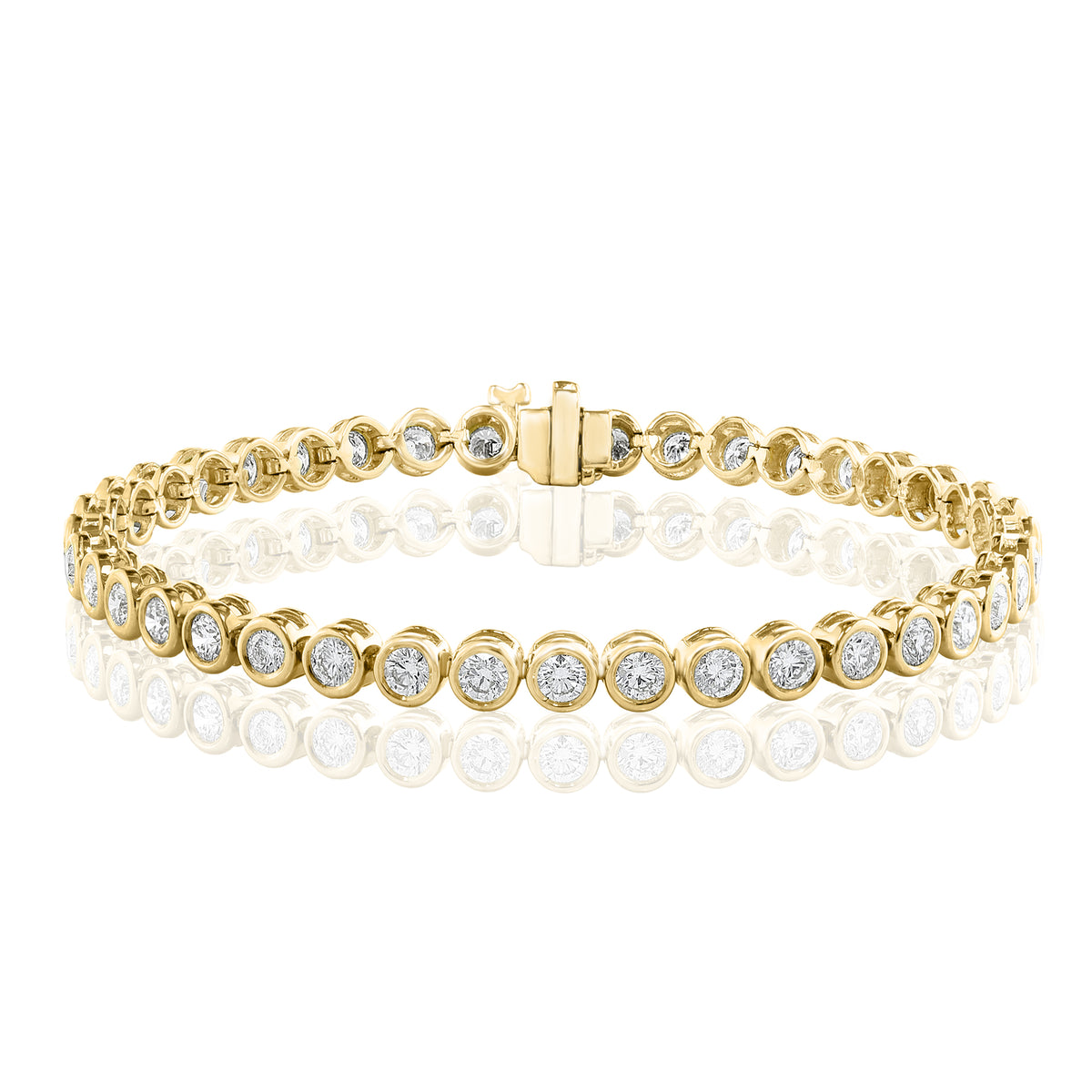 DFJ 14 Karat Yellow Gold Diamond Bezel Bracelet 4.01TWT
