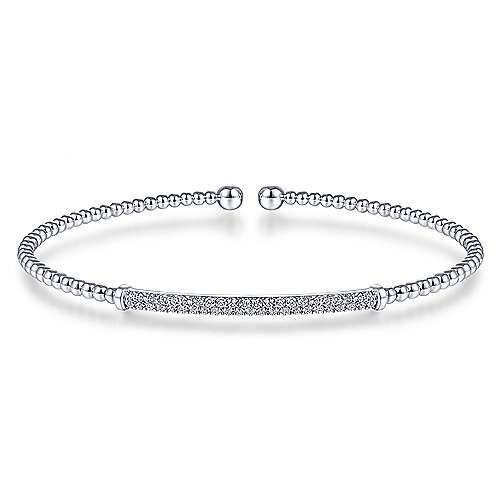 Gabriel &amp; Co. 14 Karat White Gold Bujukan Diamond Bar Split Cuff 0.34TWT