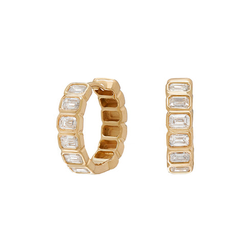 Sethi Couture 18 Karat Yellow Gold Nea Emerald Cut Diamond Hoops
