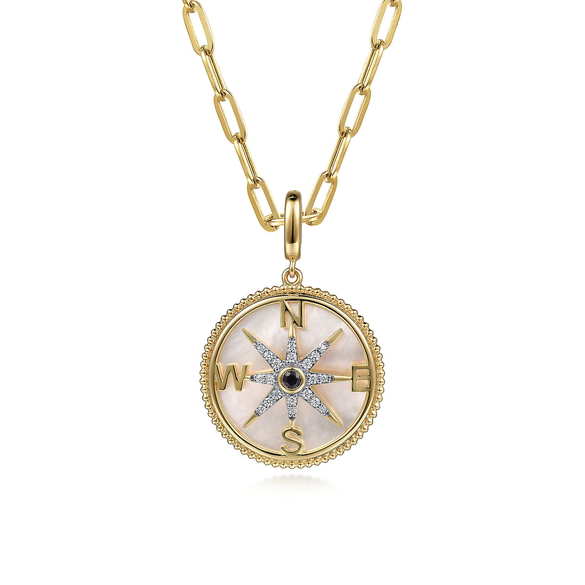 Gabriel &amp; Co. 14K Yellow Gold Diamond &amp; Blue Sapphire Compass Medallion Pendant