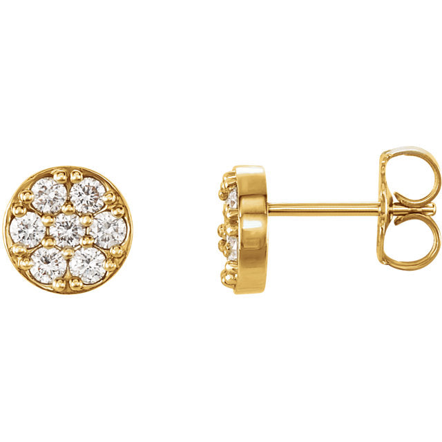 DFJ 14 Karat Yellow Gold Pave Set Diamond Earrings, 0.47tw