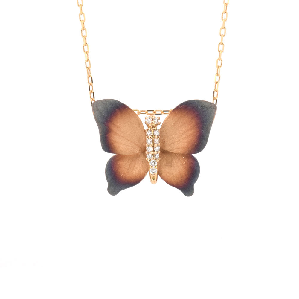 DFJ 18 Karat Yellow Gold Large Burtterfly Necklace