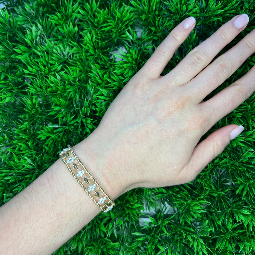 Gabriel &amp; Co. 14 Yellow Gold Bujukan Diamond Cluster and Gold Pyramid Cuff 0.65TWT