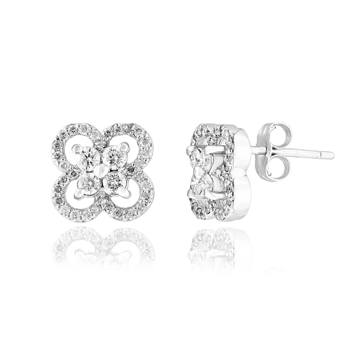 DFJ 14 Karat White Gold Round Brilliant Diamond Clover Earrings - 0.7TWT