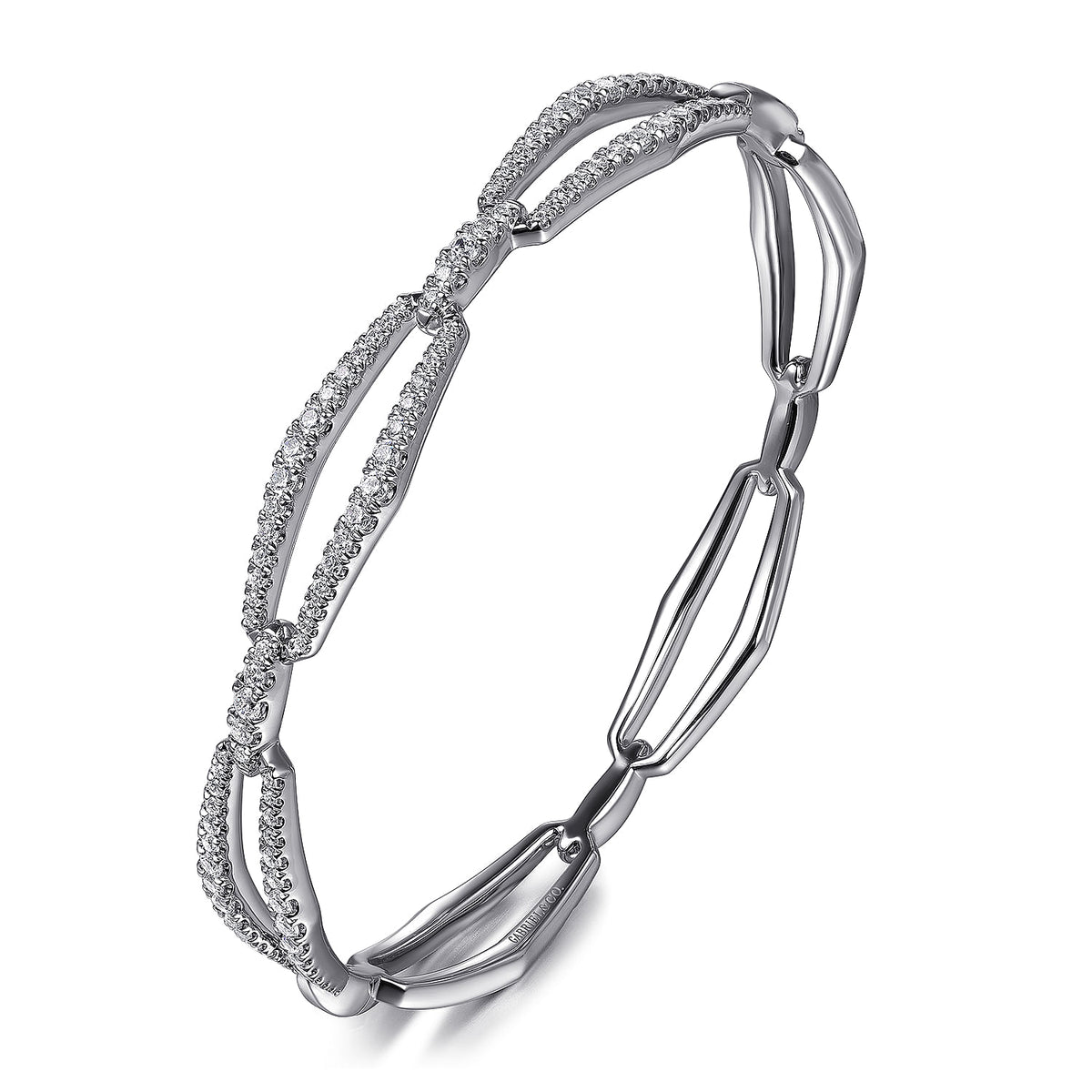 Gabriel &amp; Co. 14 Karat White Gold Diamond Link Bangle Bracelet 0.99TWT