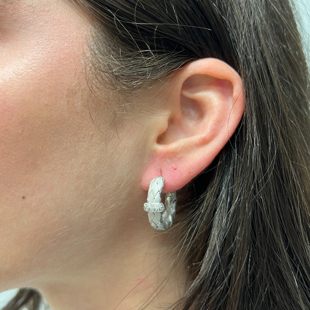 DFJ 18 Karat White Gold Pave Set Diamond Earrings, 0.26tw