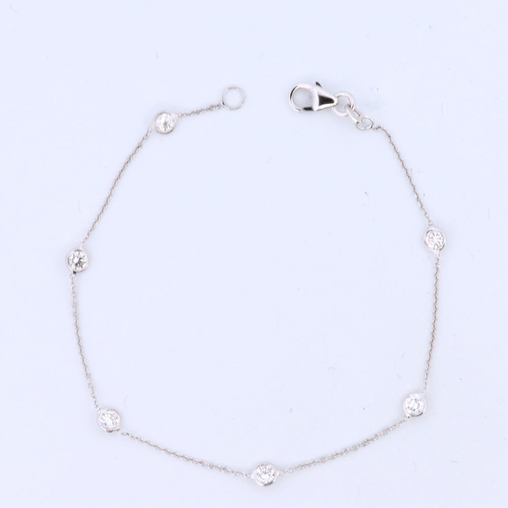 18 Karat White Gold Round Brilliant Diamond Station Bracelet OR Necklace - 0.7TWT