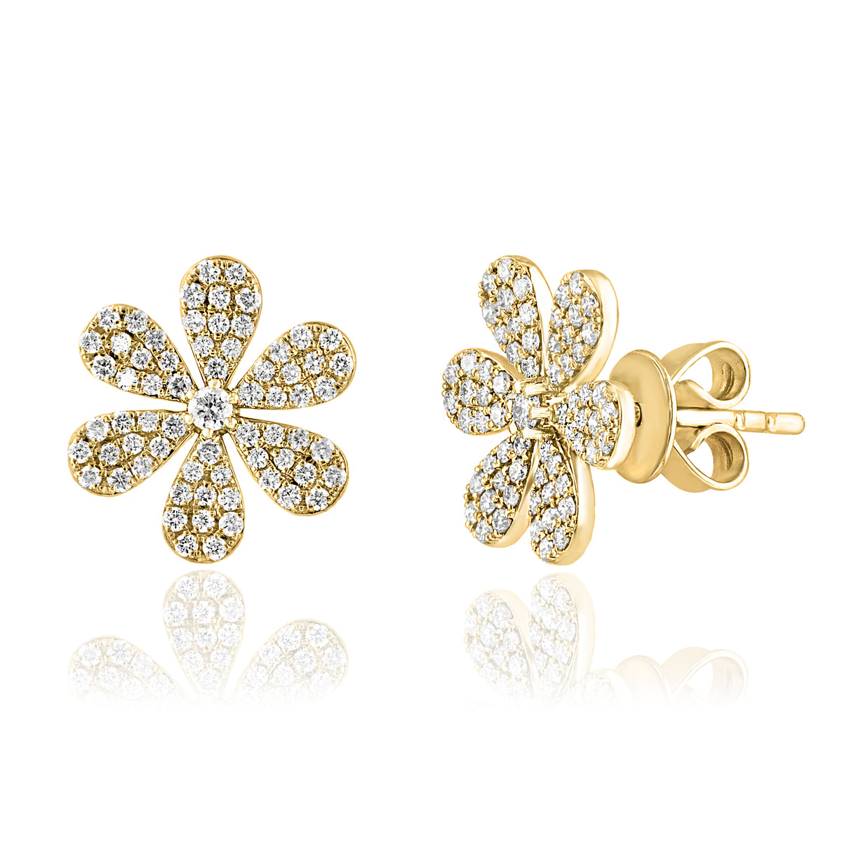 18 Karat Yellow Gold Pave Set Diamond Earrings, 0.6tw