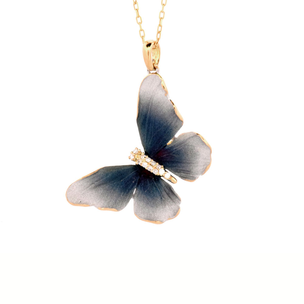 DFJ 18 Karat Yellow Gold Medium Butterfly Necklace