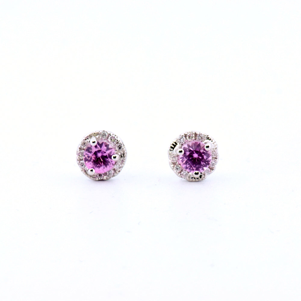 DFJ 18 Karat White Gold Round Pink Sapphire Margarita Stud Earrings - 0.43 TWT
