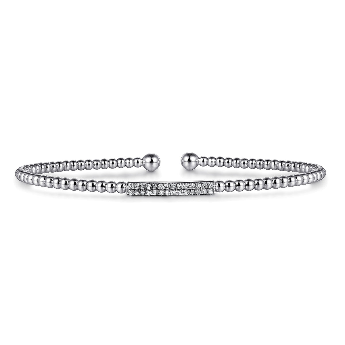 Gabriel &amp; Co. 14 Karat White Gold Bujukan Bead Cuff with Diamonds 0.13TWT