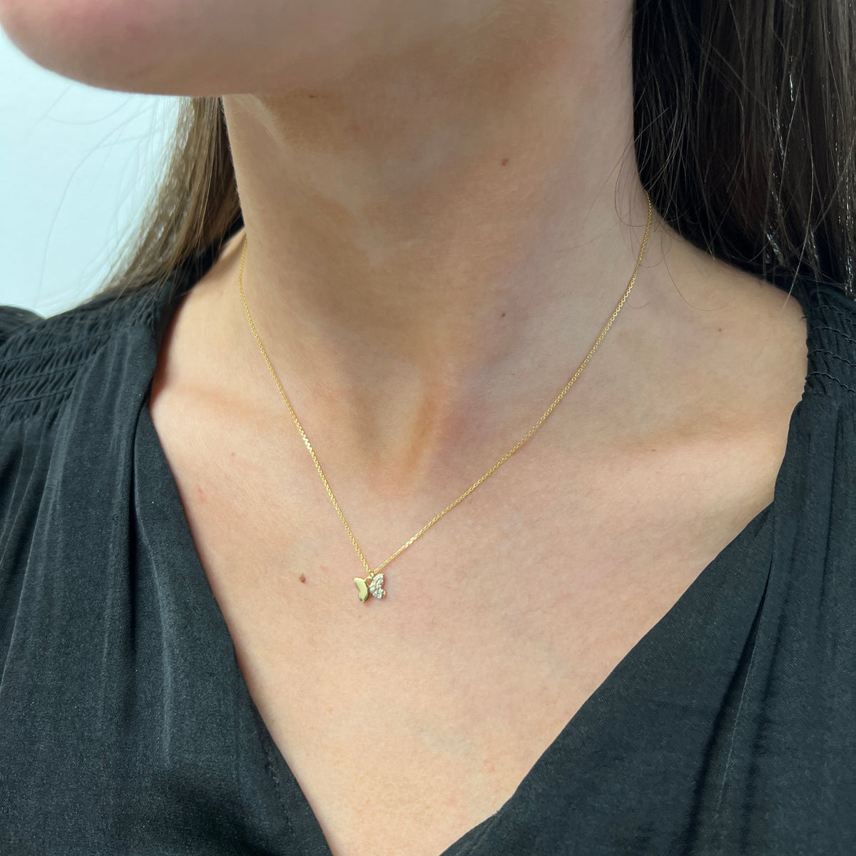 DFJ 14 Karat Yellow Gold Butterfly Pendant