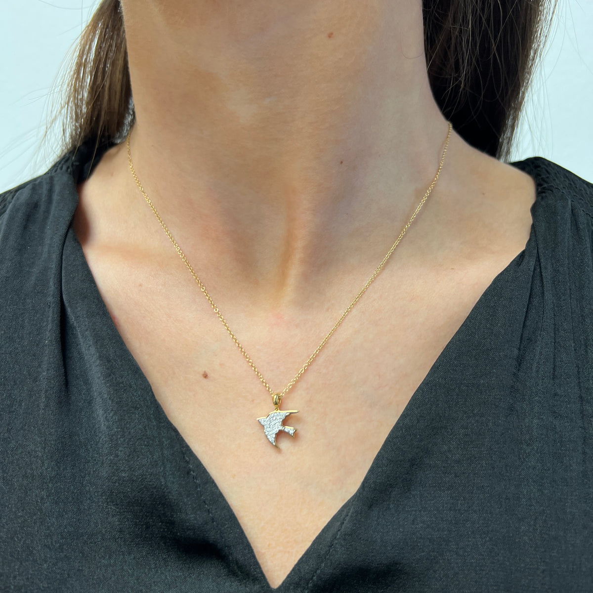 Gabriel &amp; Co. 14 Karat Yellow Gold Diamond Bird Necklace
