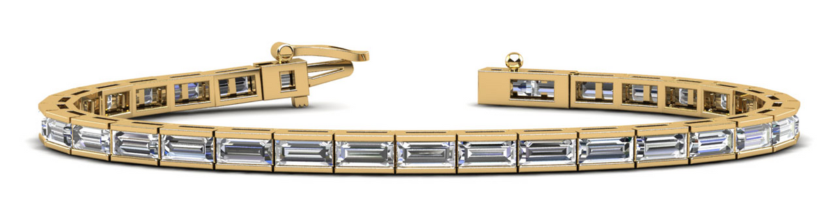 DFJ 18 Karat Yellow Gold Baguette Diamond Tennis Bracelet 4.83TWT