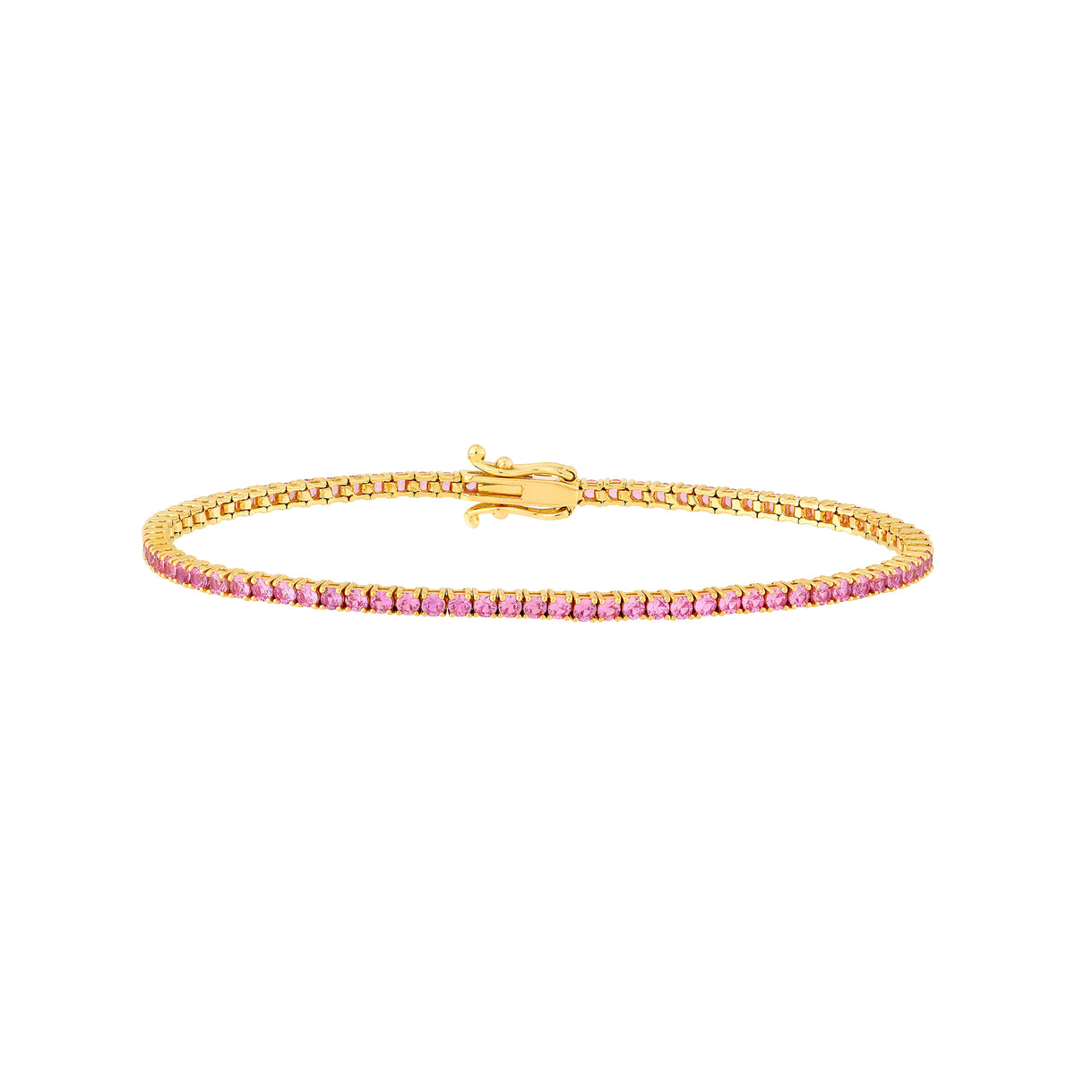 DFJ 14 Karat Yellow Gold Pink Sapphire Tennis Bracelet