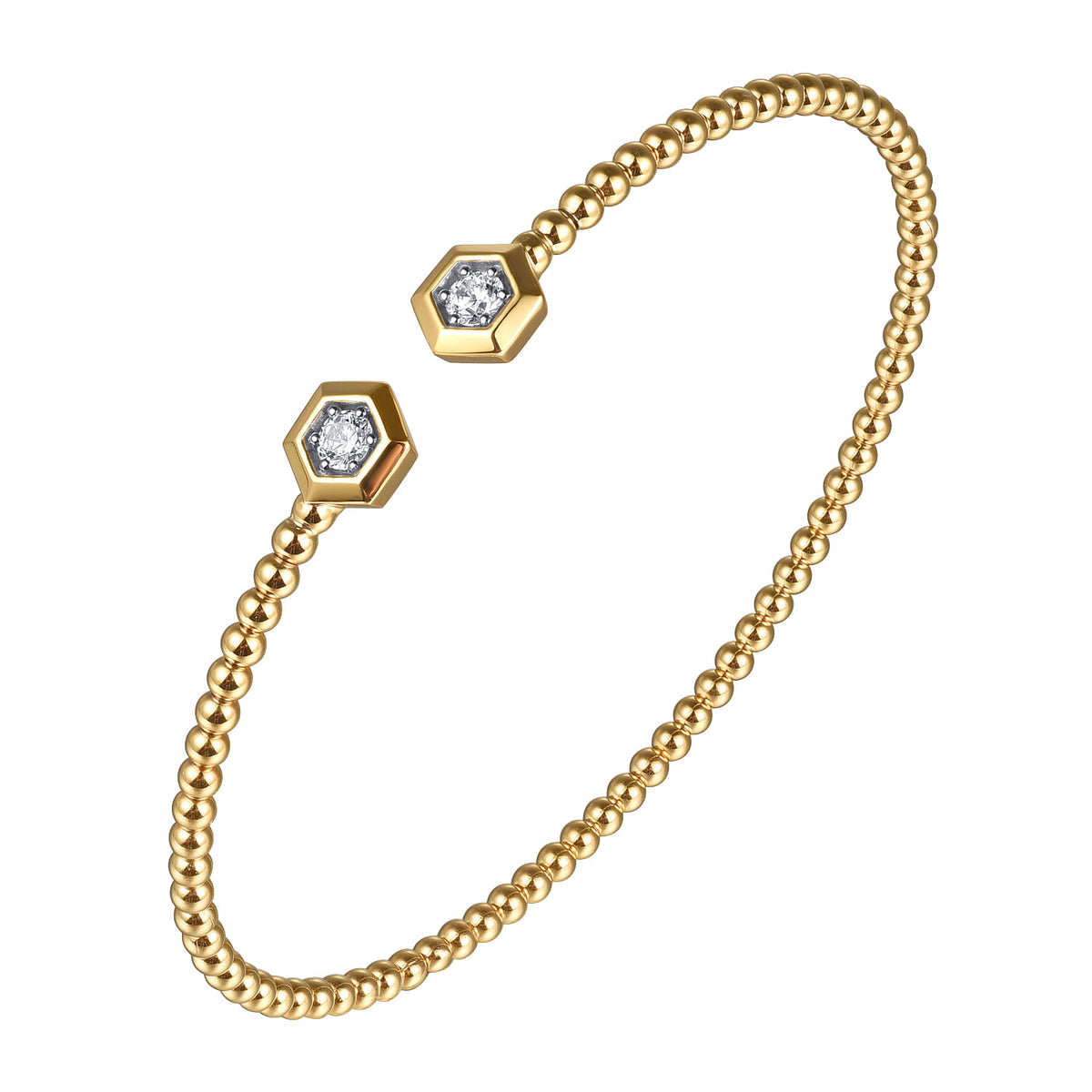 Gabriel &amp; Co. 14 Karat Yellow Gold Bujukan Beads &amp; Diamond Split Bangle Bracelet 0.21TWT