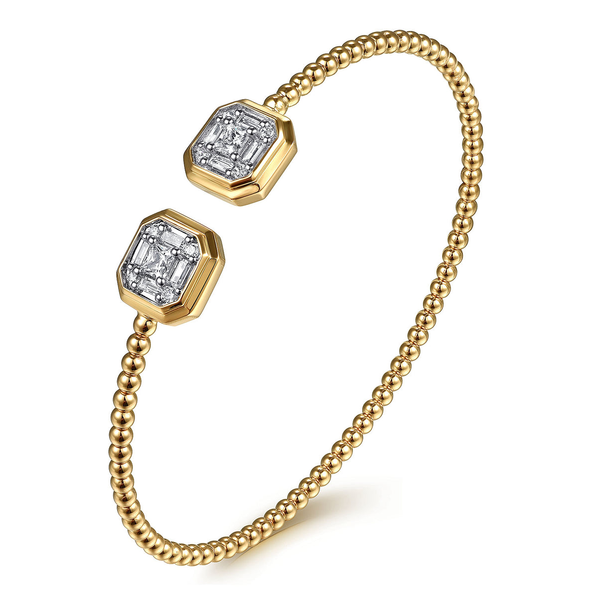 Gabriel &amp; Co. 14 Karat Yellow Gold Bujukan Baguette &amp; Princess Diamond Split Bangle Bracelet 0.77TWT