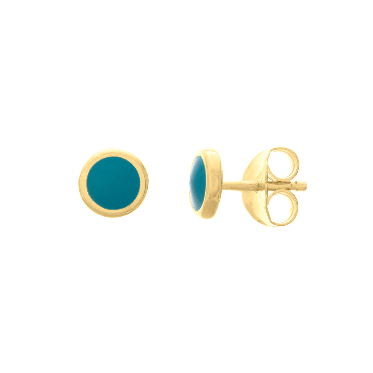 DFJ 14 Karat Yellow Gold Turquoise Enamel Disc Stud Earrings