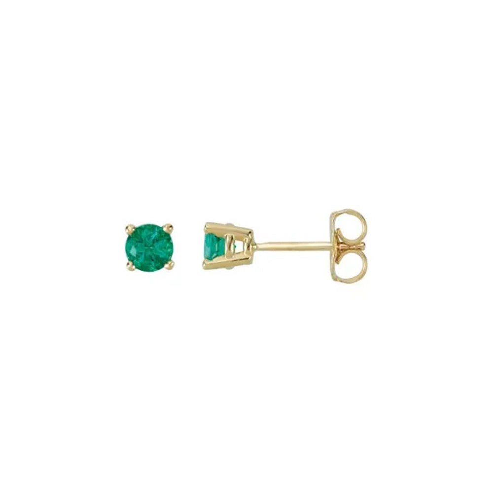 DFJ 14 Karat Yellow Gold Round Emerald Stud Earrings - 0.35 TWT