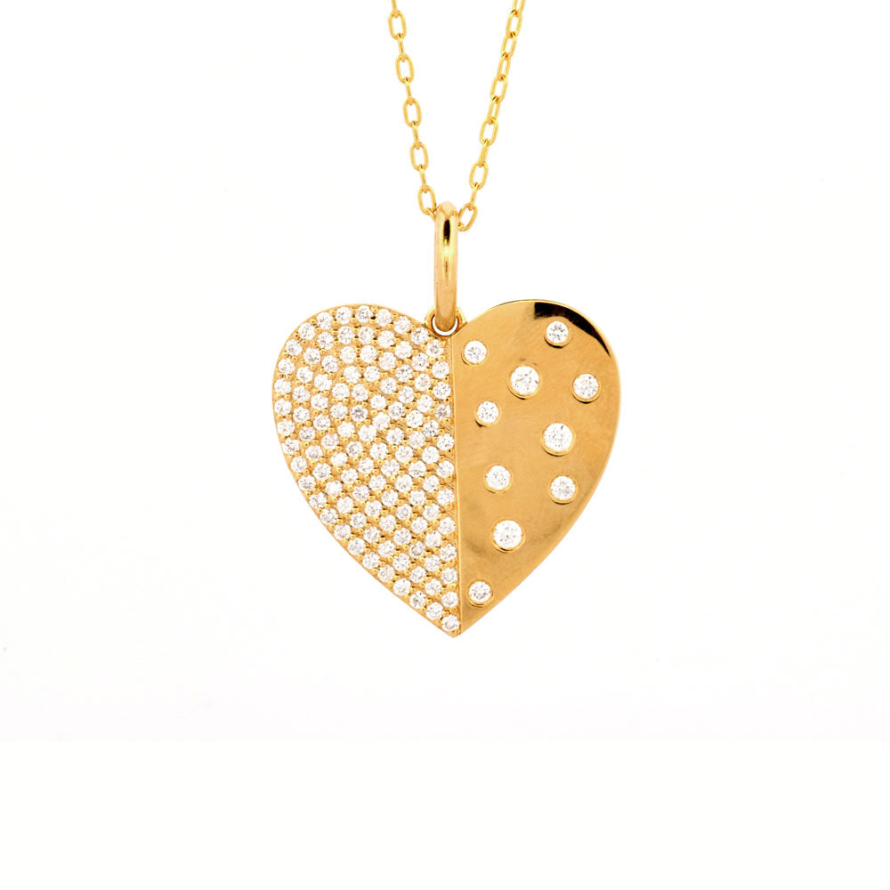 DFJ 18 Karat Yellow Gold Polished Diamond Heart Necklace