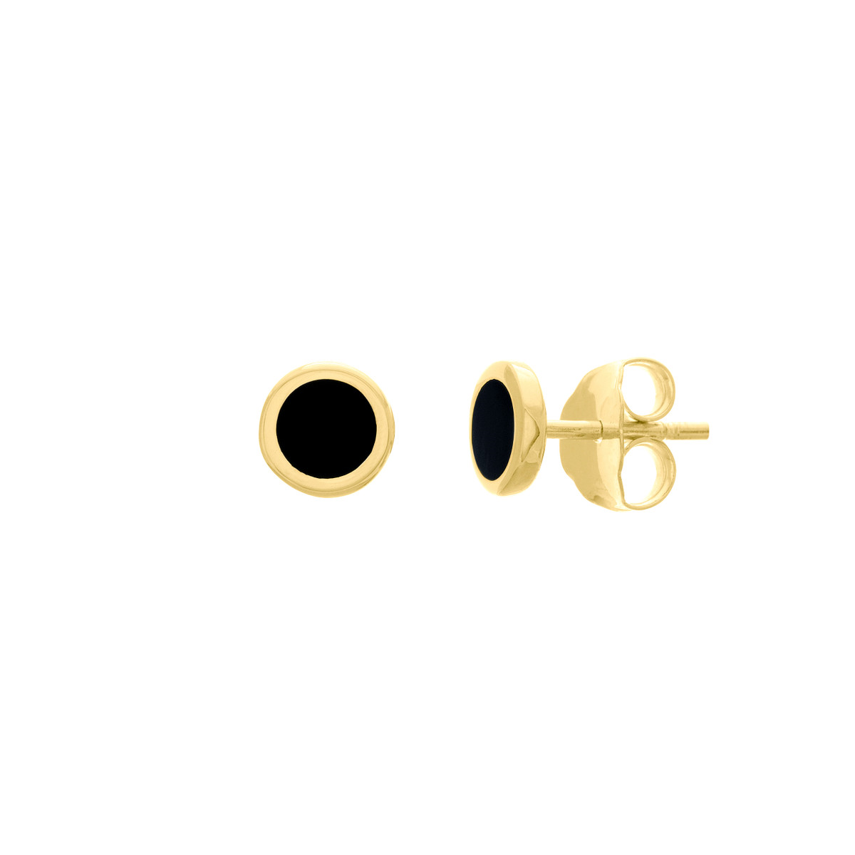 DFJ 14 Karat Yellow Gold Black Enamel Disc Stud Earrings