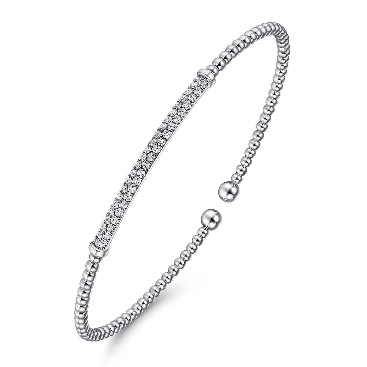 Gabriel &amp; Co. 14 Karat White Gold Bujukan Diamond Bar Split Cuff 0.34TWT