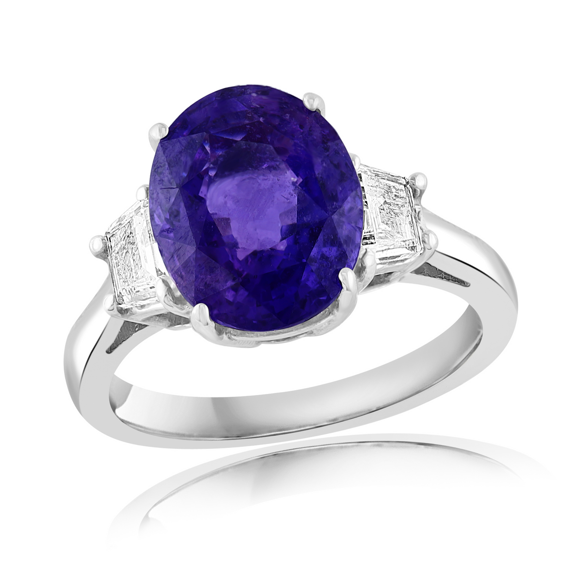 DFJ Platinum Three Stone Purple Sapphire &amp; Diamond Ring